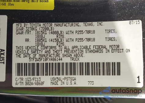 2015 Toyota Tundra Sr5 5.7L V8 from USA, damaged, VIN 5TFDW5F10FX486144